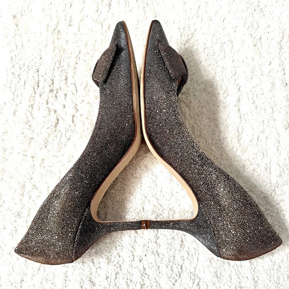 Kate Spade Juliette Italy Bow Pointed Toe Dress Pumps Sparking Bronze Bridal 9.5 - Picture 9 of 11